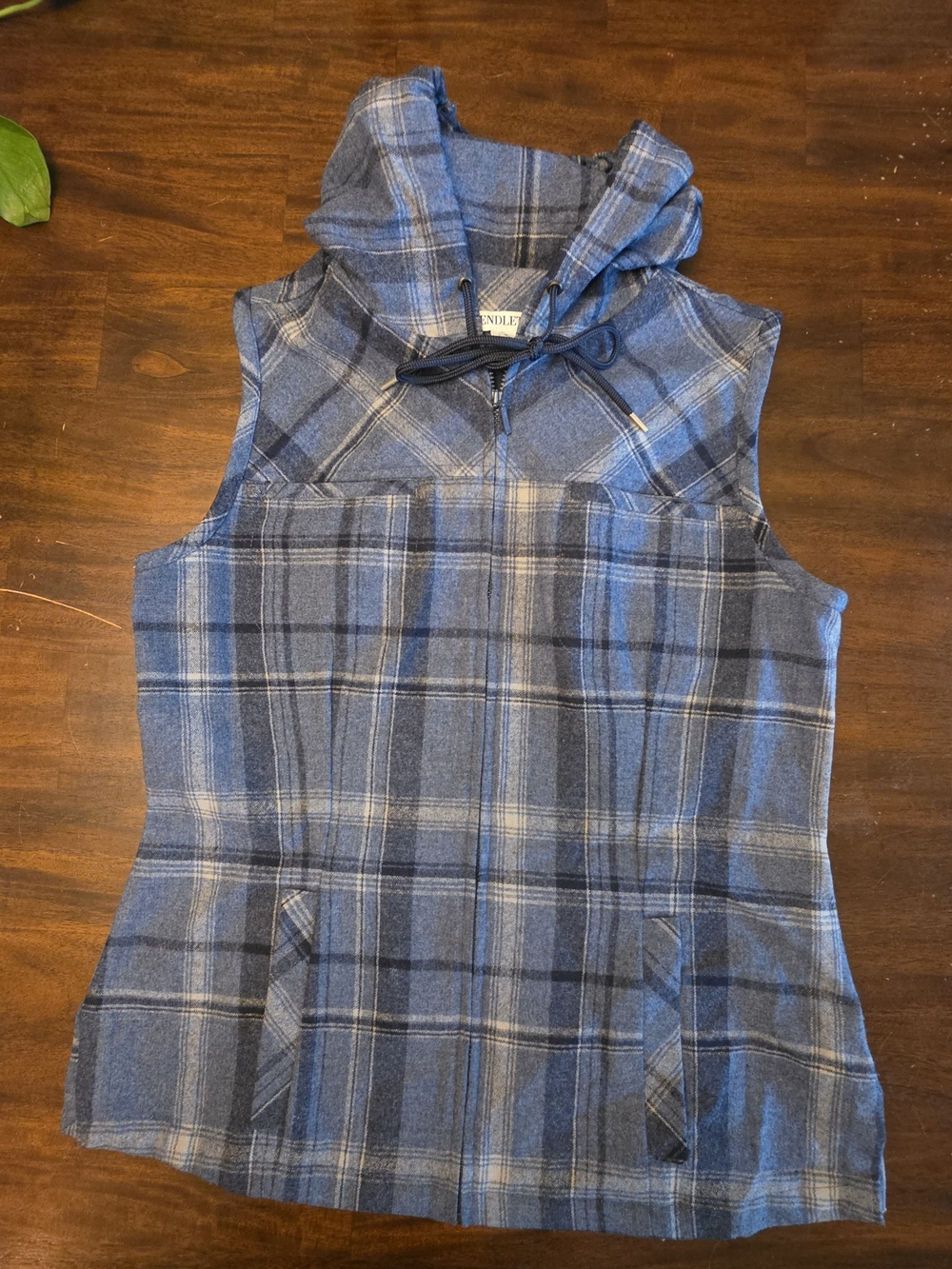 Vintage Pendleton 100% Virgin Wool Plaid Hooded Vest - Blue / Gray